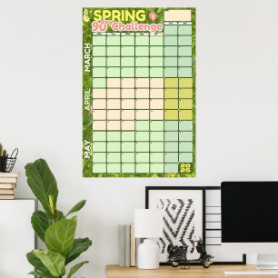 Frühlings-Zielsetzungs-Kalender 2025 90-Tage-Tra Poster