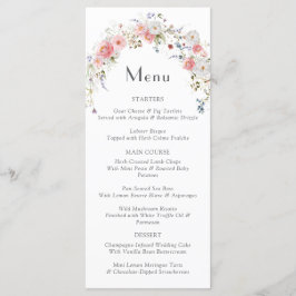 Frühlingsarme Wildblumen Rosa Weißes Hochzeitssäng Menükarte
