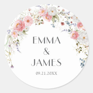 Frühlingsarme Wildblumen Rosa Weißes Hochzeitssäng Runder Aufkleber