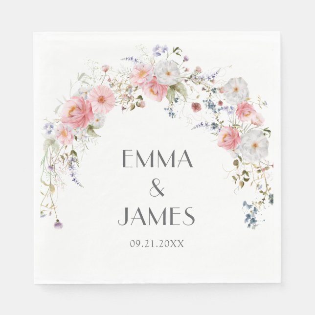 Frühlingsarme Wildblumen Rosa Weißes Hochzeitssäng Serviette (Vorderseite)