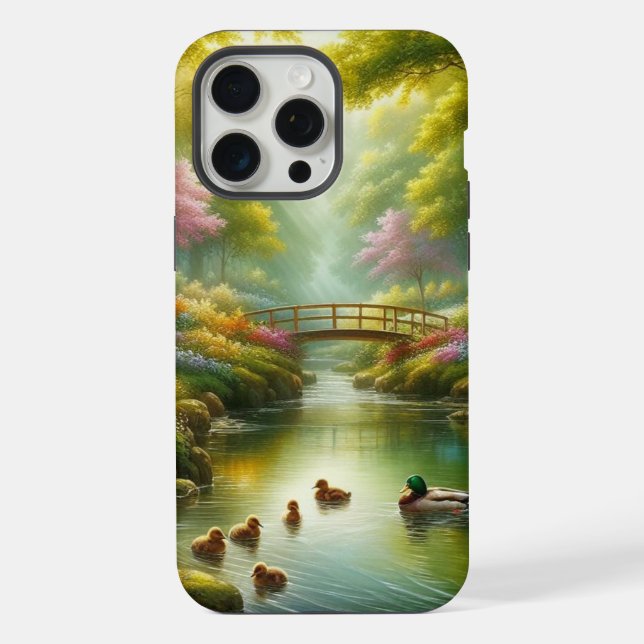 Frühlingsbach mit Enten/Blumen iPhone 15 Pro Max Hülle (Rückseite)