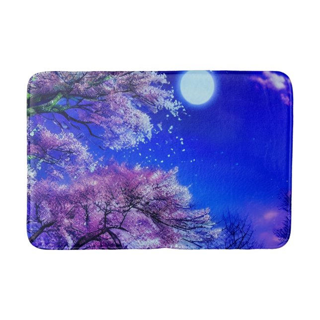 Frühlingsbaum, Mond, blauer Himmel. Badematte (Vorderseite)
