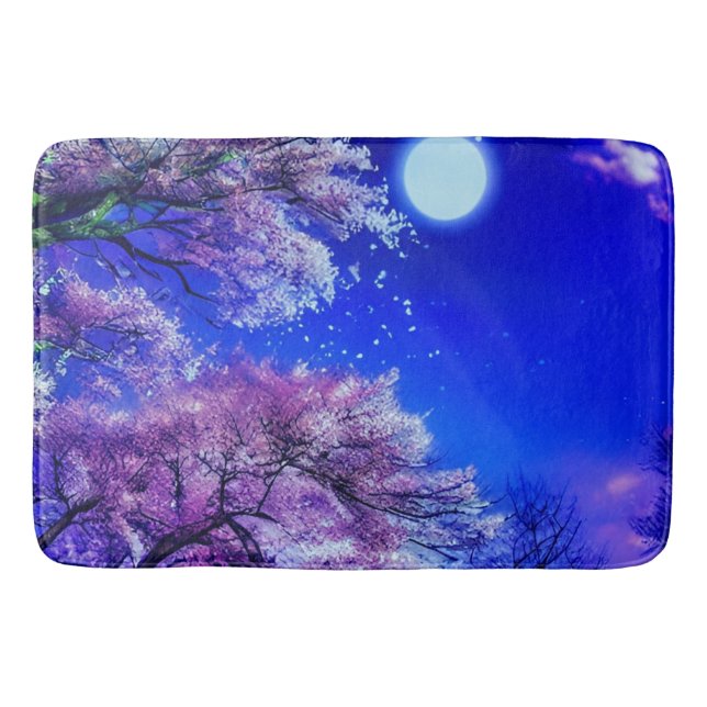 Frühlingsbaum, Mond, blauer Himmel. Badematte (Vorderseite)