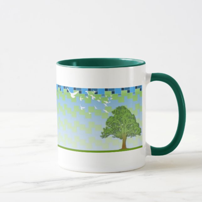Frühlingsbaumgrün quadriert Hintergrund Tasse (Rechts)