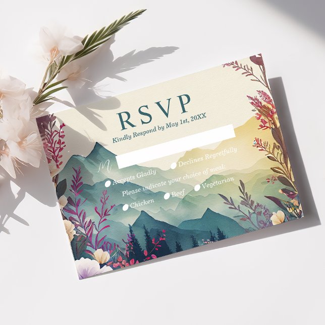 Frühlingsbergkarte für Blumenzehen RSVP Karte (Von Creator hochgeladen)