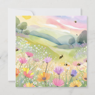 Frühlingsbienen Blumenfelder   Florale Farbige Nat Karte