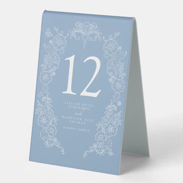 Frühlingsblauer Lilie Hochzeit Tischaufsteller (Vorderseite)