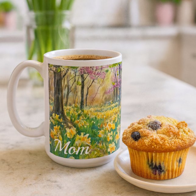 Frühlingsblühende Narzissen Mama  Kaffeetasse (Mom’s forest mug with daffodils a warm, nature-inspired gift for spring mornings and Mother’s Day.)