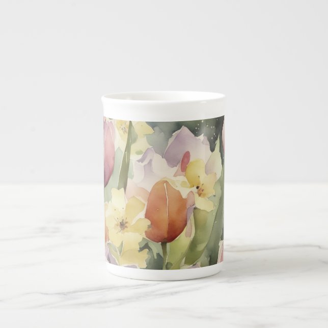 Frühlingsblühende Tulpen Prozellantasse (Vorderseite)
