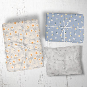 Frühlingsblume Narzisse   Blau und Grau Geschenkpapier Set