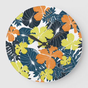 Frühlingsblume: Vintage Blütentextur Große Wanduhr