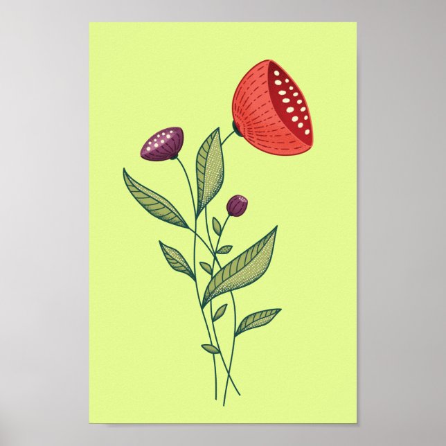 Frühlingsblumen Abstrakt Botanische Linie Art Poster (Vorne)
