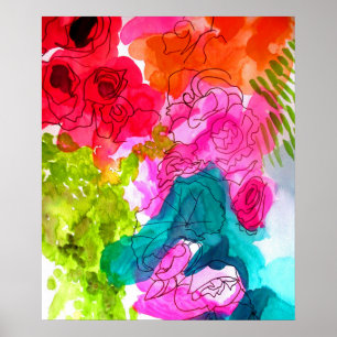 Frühlingsblumen abstrakte Blume Aquarellkunst Poster