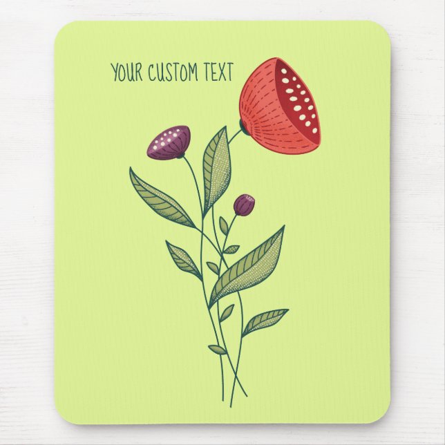 Frühlingsblumen Abstrakter botanischer Zeilenkunst Mousepad (Vorne)