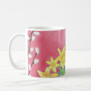 Frühlingsblumen, Affodien, Salix caprea & Violets Kaffeetasse