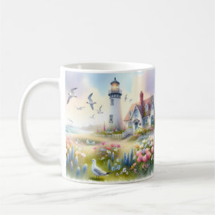 Frühlingsblumen am Leuchtturm Coastal Cottage Kaffeetasse