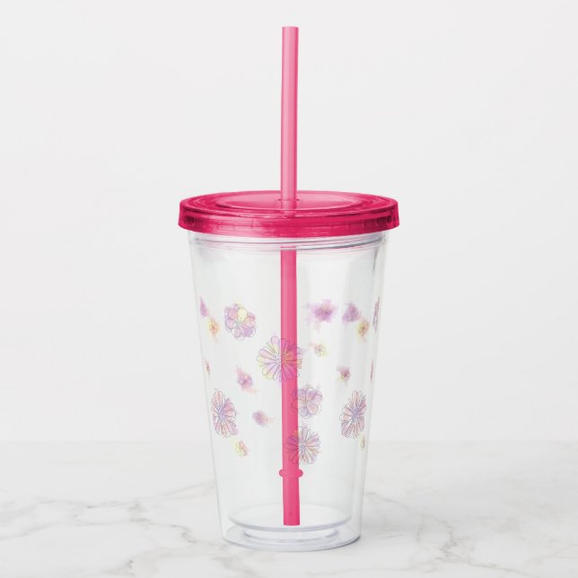 Frühlingsblumen Aquarell Acrylic Tumbler Acryltrinkbecher (Vorderseite)