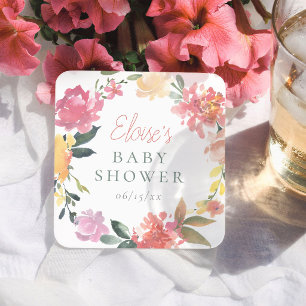 Frühlingsblumen Aquarell Mädchen Babyparty Rechteckiger Pappuntersetzer
