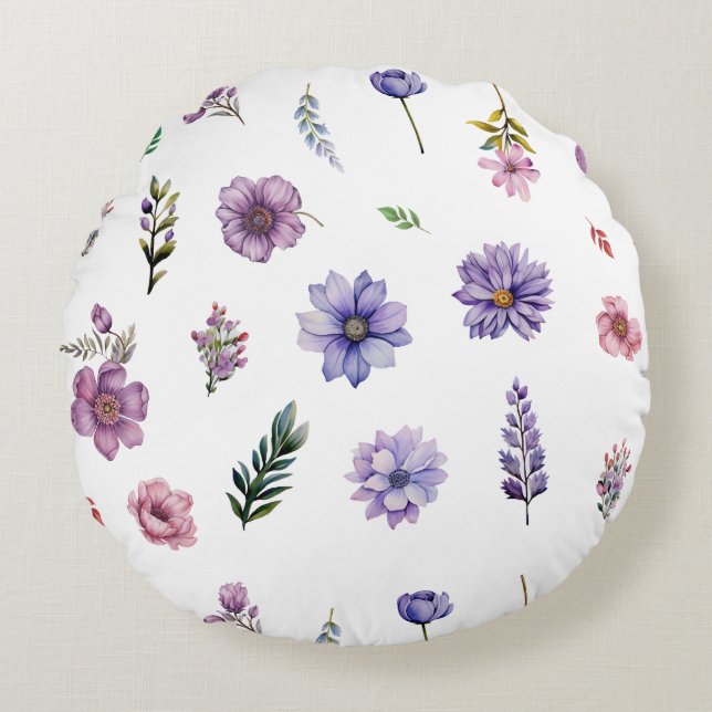 Frühlingsblumen Aquarellfarben Hütte-Kern-Set Rundes Kissen (Vorderseite)