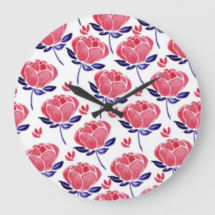 Frühlingsblumen, Aquarellmuster nahtlos. Große Wanduhr
