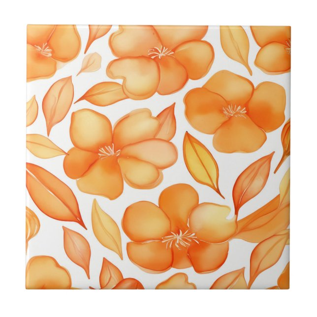 Frühlingsblumen Aquarellorange Fliese (Vorderseite)