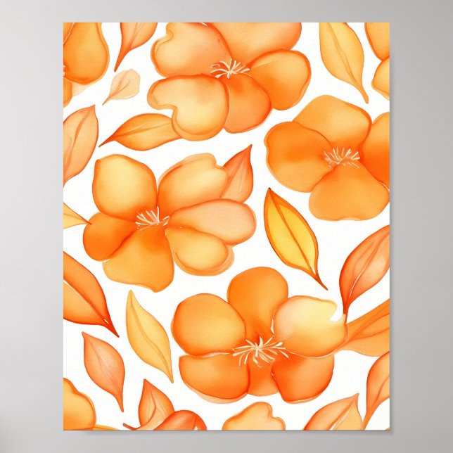 Frühlingsblumen Aquarellorange Poster (Vorne)