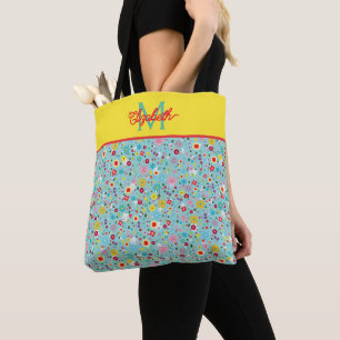 Frühlingsblumen auf aquablauem Monogramm Tasche