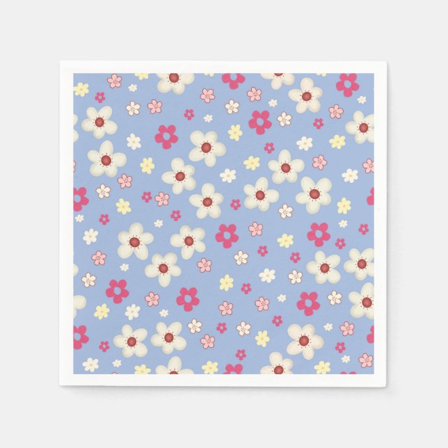 Frühlingsblumen auf blauem Hintergrund Serviette (Vorderseite)