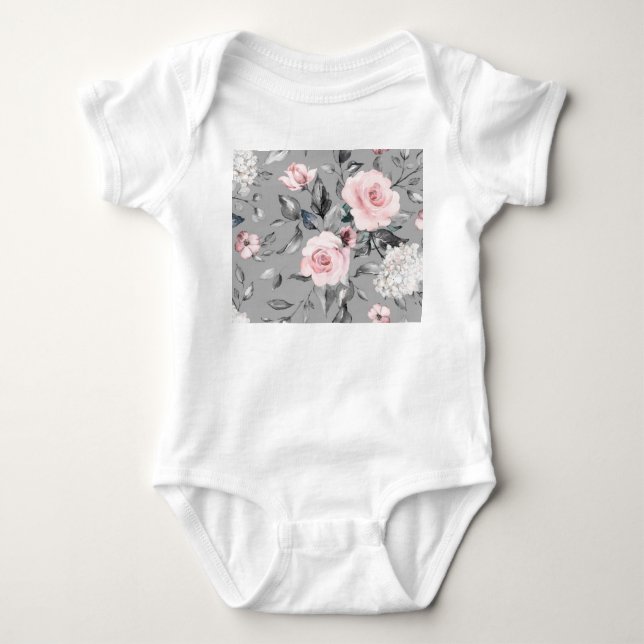 Frühlingsblumen Blätter Handgezeichnet Baby Strampler (Vorderseite)