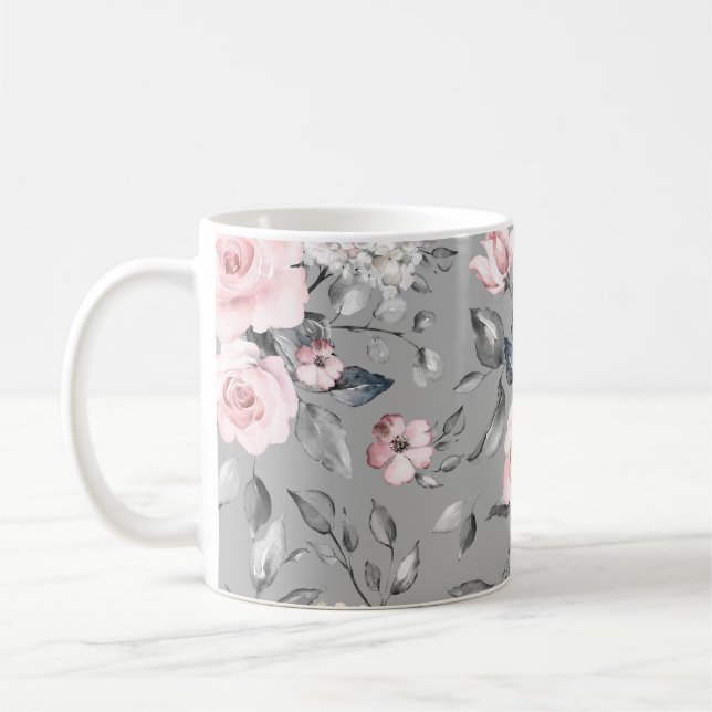Frühlingsblumen Blätter Handgezeichnet Kaffeetasse (Links)