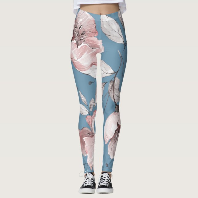 Frühlingsblumen, Blätter, nahtloses Design Leggings (Vorderseite)