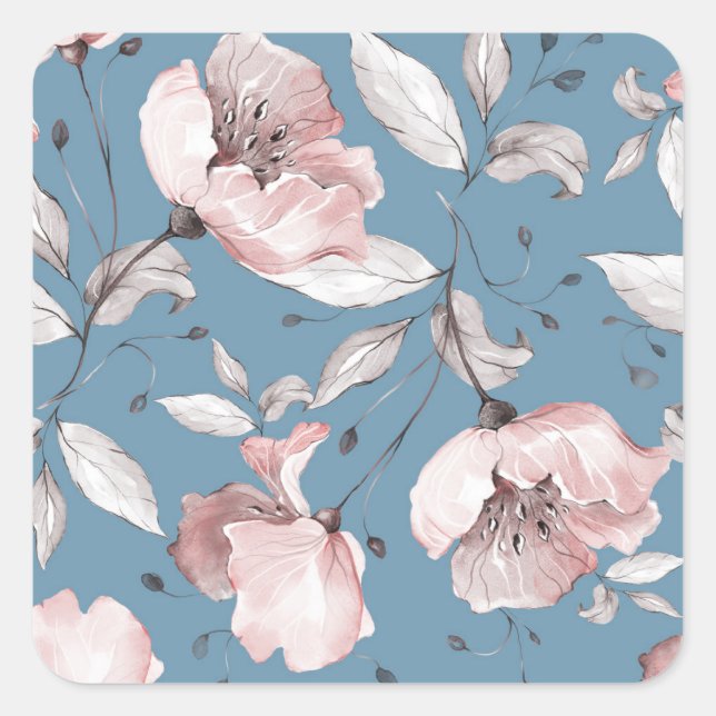 Frühlingsblumen, Blätter, nahtloses Design Quadratischer Aufkleber (Vorderseite)