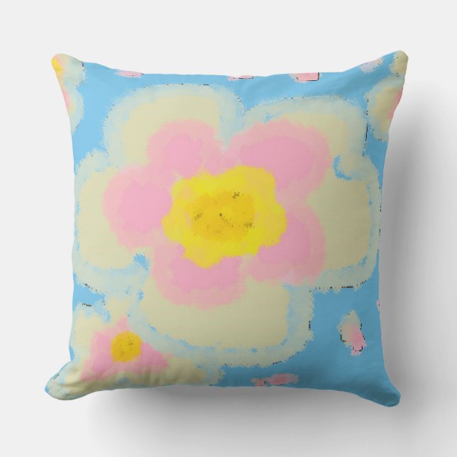 Frühlingsblumen Blau und Rosa Kissen (Vorderseite)