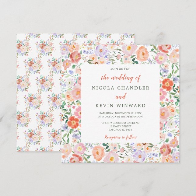 Frühlingsblumen-Blume Hochzeit Einladung (Vorne/Hinten)