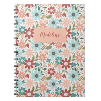 Frühlingsblumen Blumenpapier in Peach and Blue Notizblock
