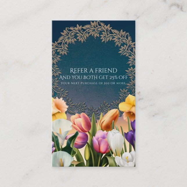 Frühlingsblumen Blumenrahmen Elegante Villa Saroli Empfehlungskarte (Vorderseite)