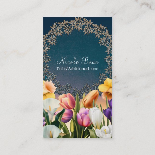 Frühlingsblumen Blumenrahmen Eleganter Chic Custom Visitenkarte (Vorderseite)