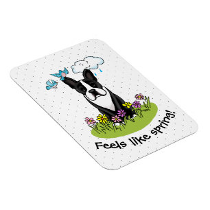 Frühlingsblumen Boston Terrier Dog (schwarz) Niedl Magnet
