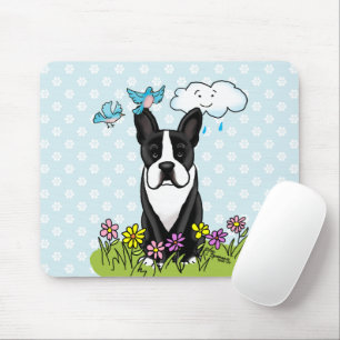 Frühlingsblumen Boston Terrier Dog (schwarz) Niedl Mousepad