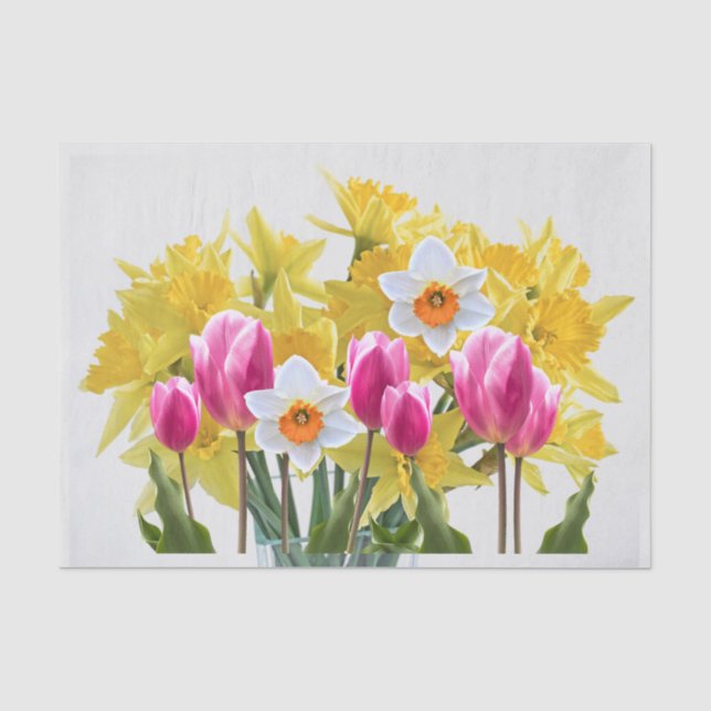 Frühlingsblumen / Bouquet aus Affodien, rosa Tulpe Seidenpapier (Vorderseite)