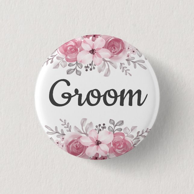 Frühlingsblumen Bräutigam Hochzeit  Button (Vorderseite)