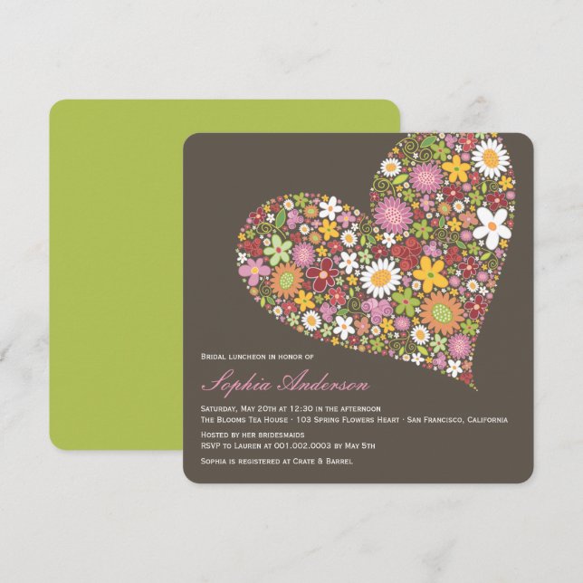 Frühlingsblumen Brautparty Herzliche Liebe Einladung (Vorne/Hinten)