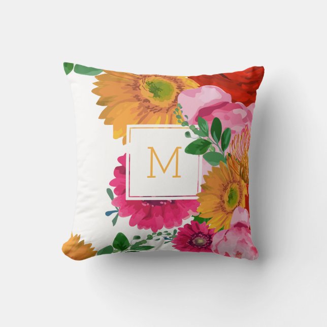 Frühlingsblumen Collage Wasserfarben Illustration Kissen (Vorderseite)