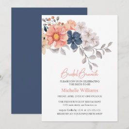 Frühlingsblumen Coral Navy Bridal Brunch Einladung