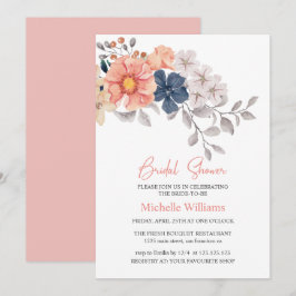 Frühlingsblumen Coral Navy Bridal Dusche Einladung