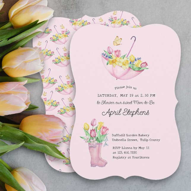 Frühlingsblumen Dusche Mama-to-be Pink Baby Dusche Einladung (Spring Flowers Pink Baby Shower Invitation)