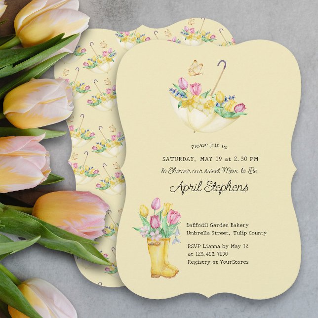 Frühlingsblumen Dusche Mama-to-be Yellow Baby Dusc Einladung (Spring Flowers Yellow Baby Shower Invitation)