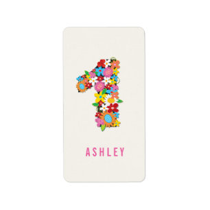 Frühlingsblumen Ein Mädchen 1. Geburtstag Party Adressaufkleber