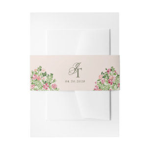 Frühlingsblumen Elegante Initialen Beige Einladungsbanderole