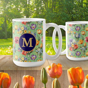 Frühlingsblumen-Garten Salbei Grün Monogramm Kaffeetasse